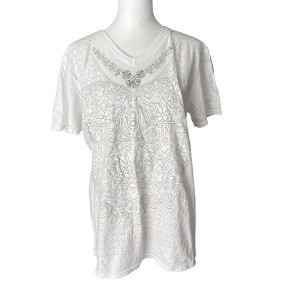 Disney Parks Medium T-Shirt Short Sleeve Diamond Print White Tee Top - Picture 1 of 7